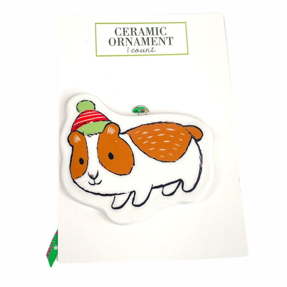 Ceramic Ornament Gerbil with Santa Hat, White